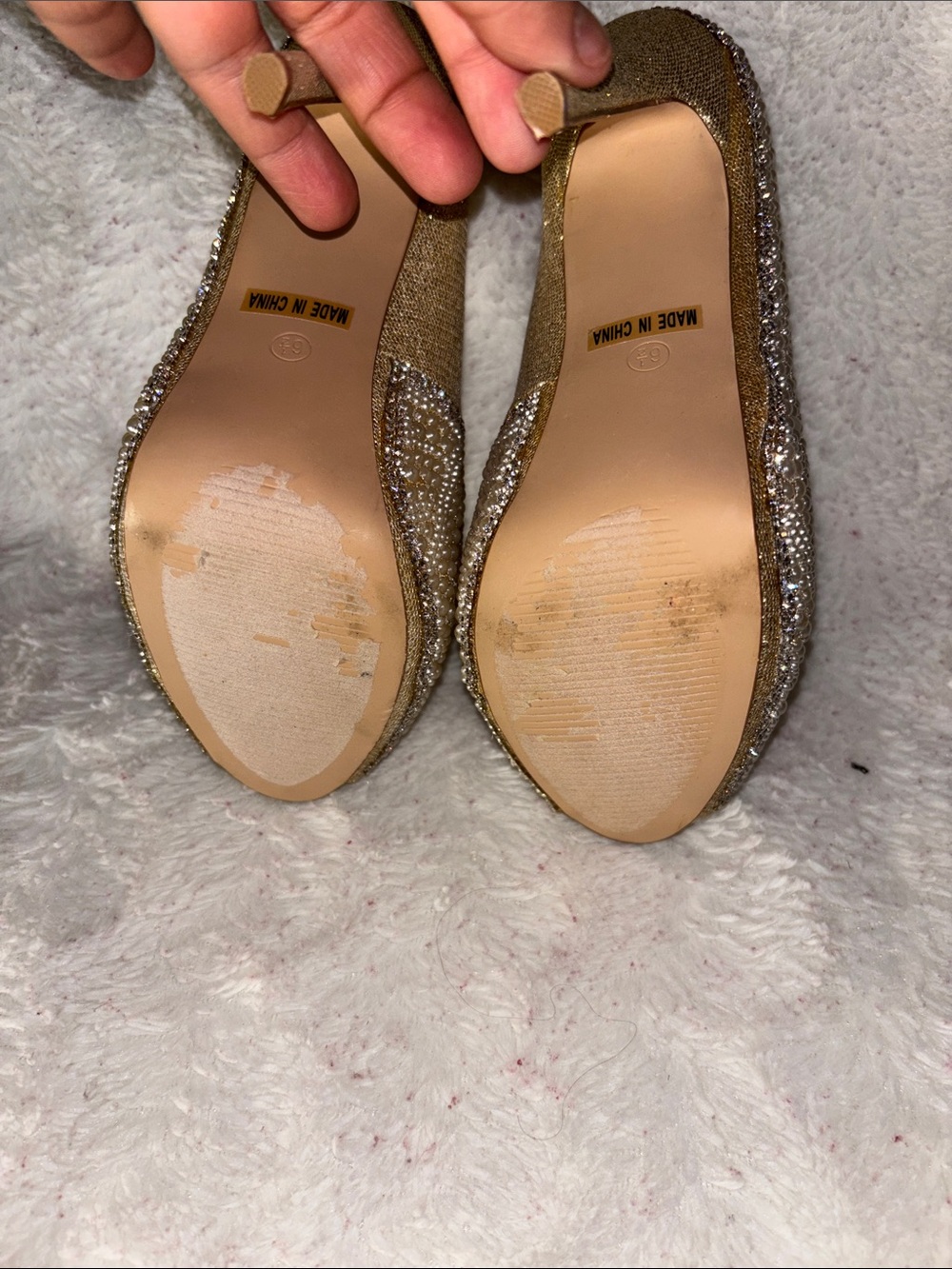 De Blossom Collection Gold Rhinestone & Pearl Peep-Toe Heels - Picture 6 of 9